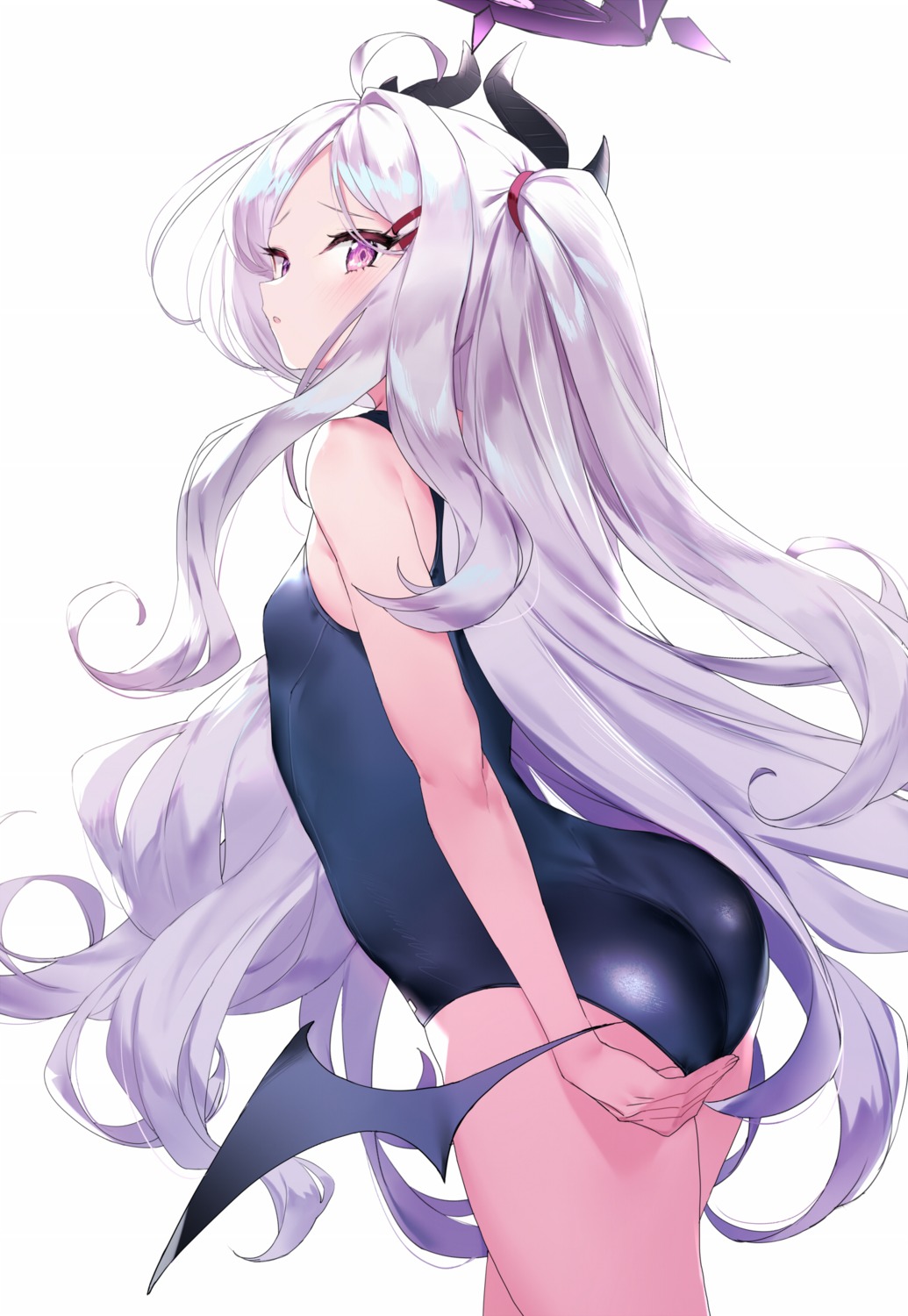 blue_archive, devil, halo, horns, remora180, school_swimsuit, sorasaki_hina, swimsuits