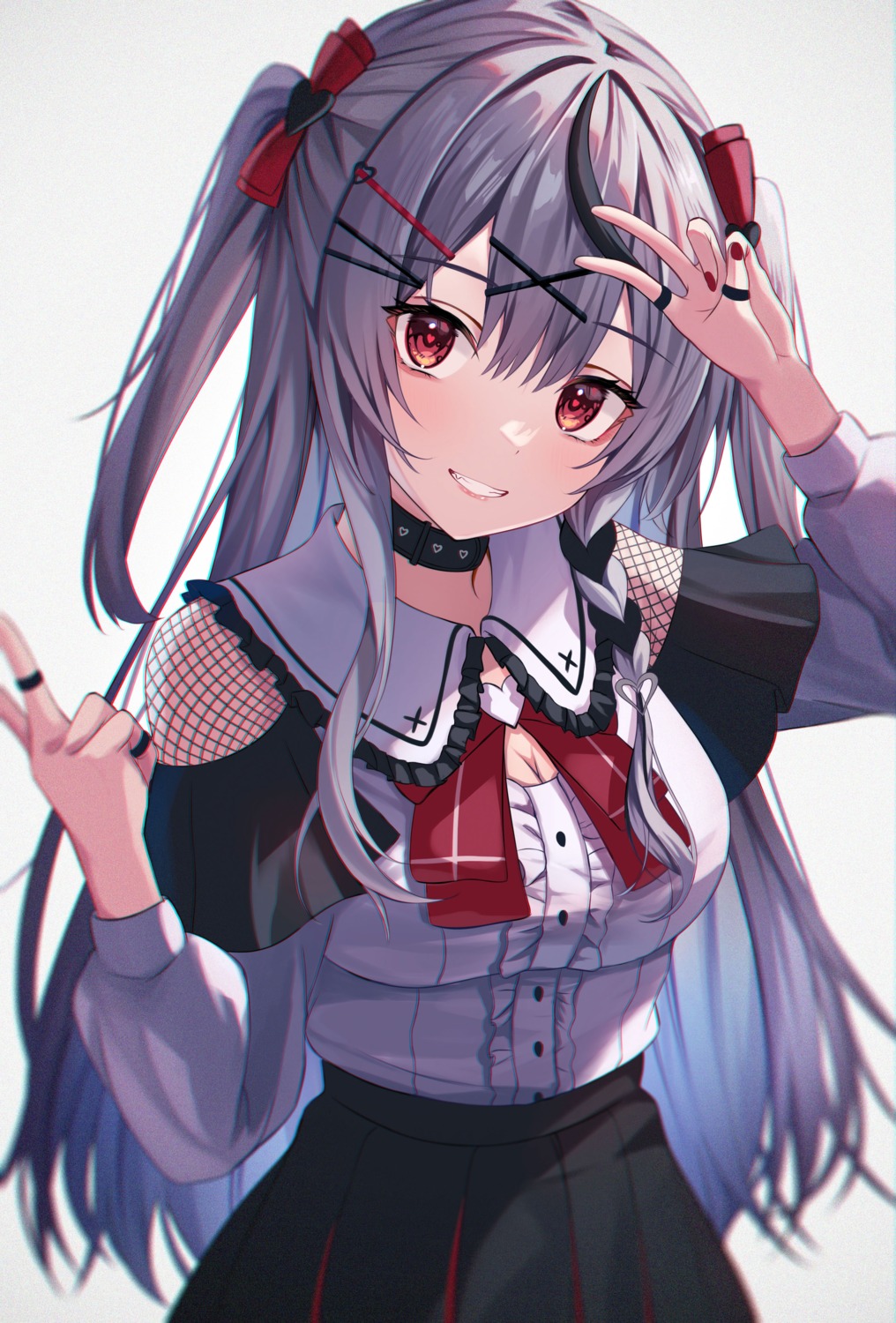 chameleon_(chameleon0613), cleavage, fishnets, hololive, sakamata_chloe, see_through