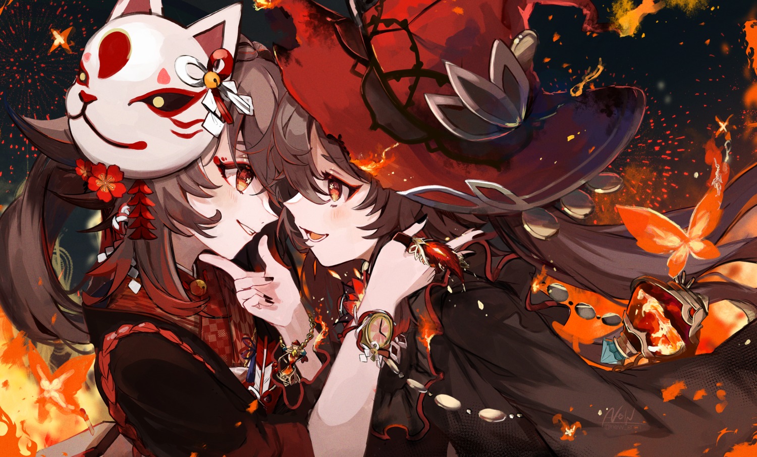 genshin_impact, hu_tao, japanese_clothes, new_gnsn, witch, yuri