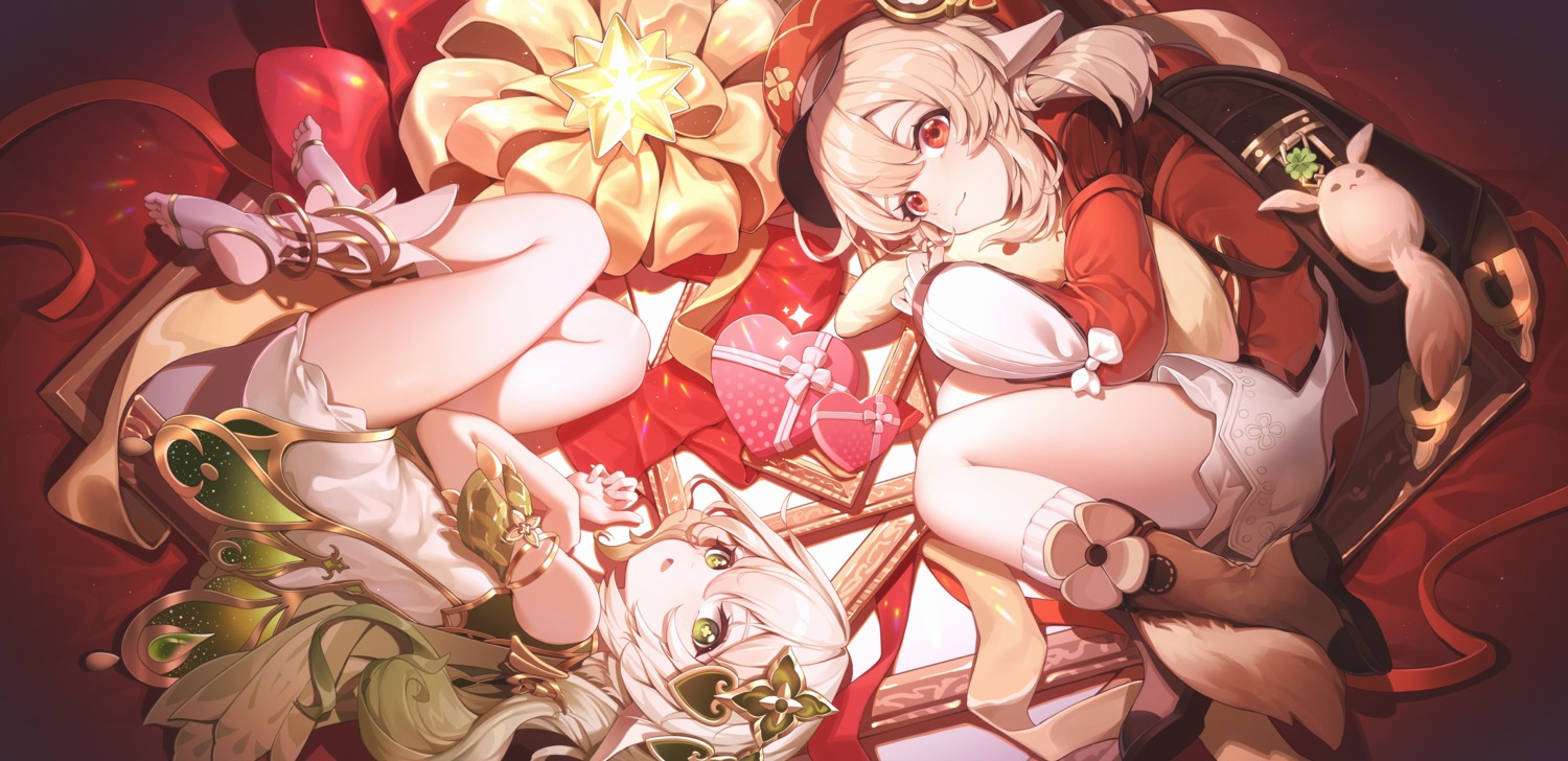 dress, genshin_impact, klee, nahida, pointy_ears, river_(river_ga), valentine