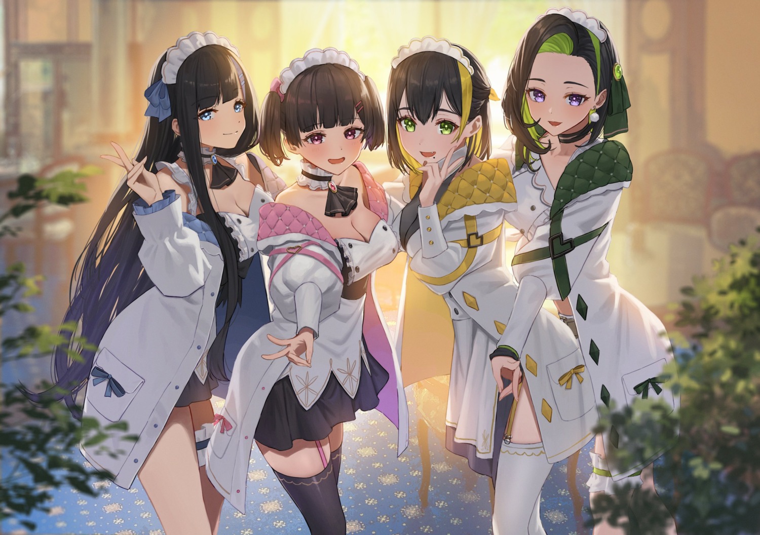 cleavage, garter, hara_kenshi, maid, stockings, thighhighs