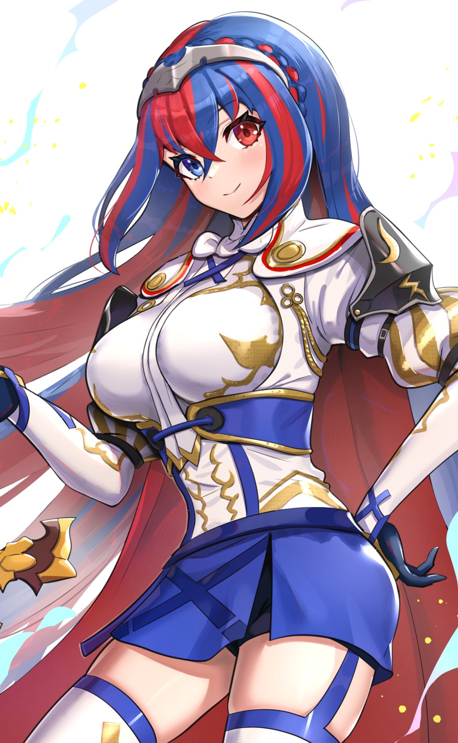 alear, alear_(female), armor, fire_emblem, fire_emblem_engage, gonzarez, heterochromia, stockings, thighhighs, uniform