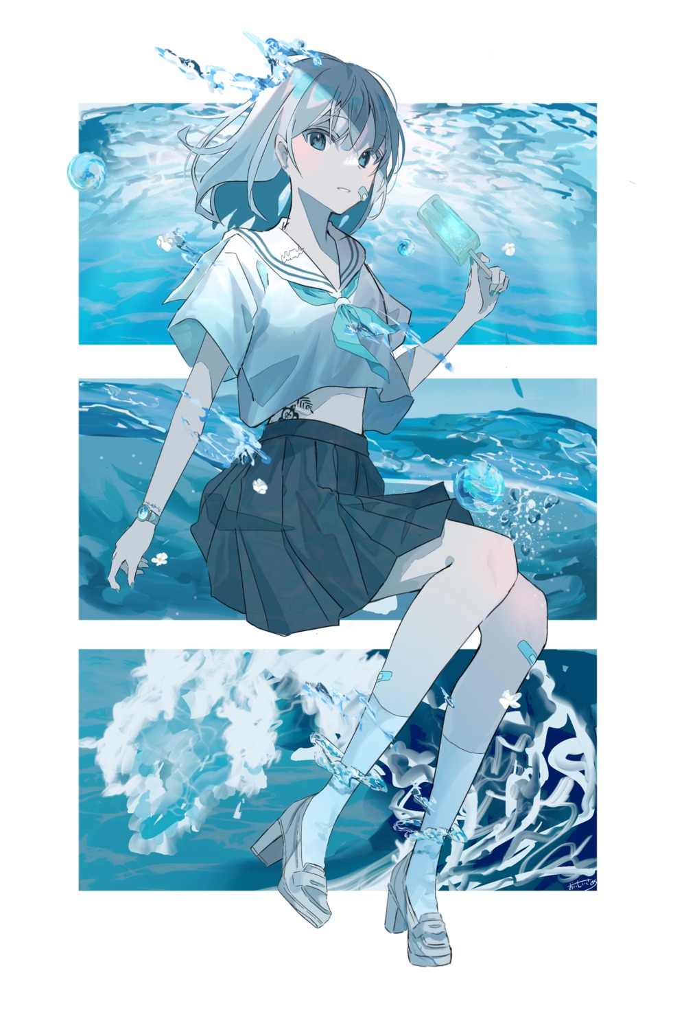 bandaid, heels, seifuku, sutera_sea, tattoo