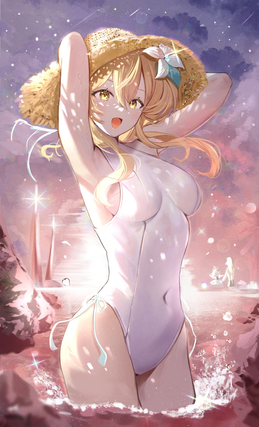 genshin_impact, kimu_(yyhhoo23232), lumine, swimsuits, wet