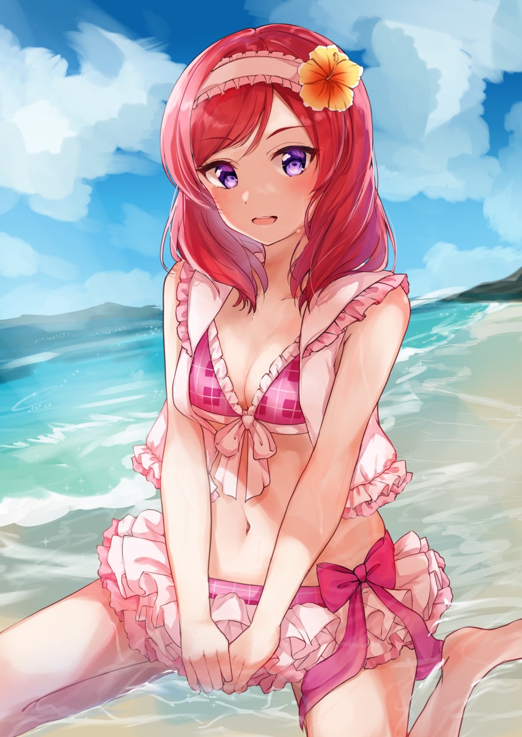 bikini, cleavage, love_live!, love_live!_(series), nishikino_maki, open_shirt, swimsuits, wet