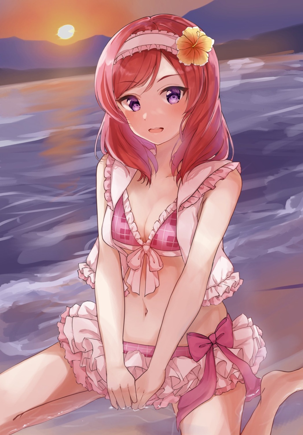 bikini, cleavage, love_live!, love_live!_(series), nishikino_maki, open_shirt, swimsuits, wet