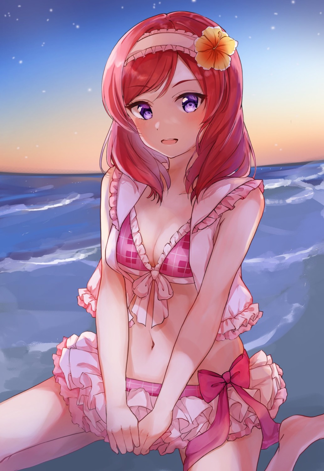 bikini, cleavage, love_live!, love_live!_(series), nishikino_maki, open_shirt, swimsuits, yoshinon_(yoshinon_kotori)