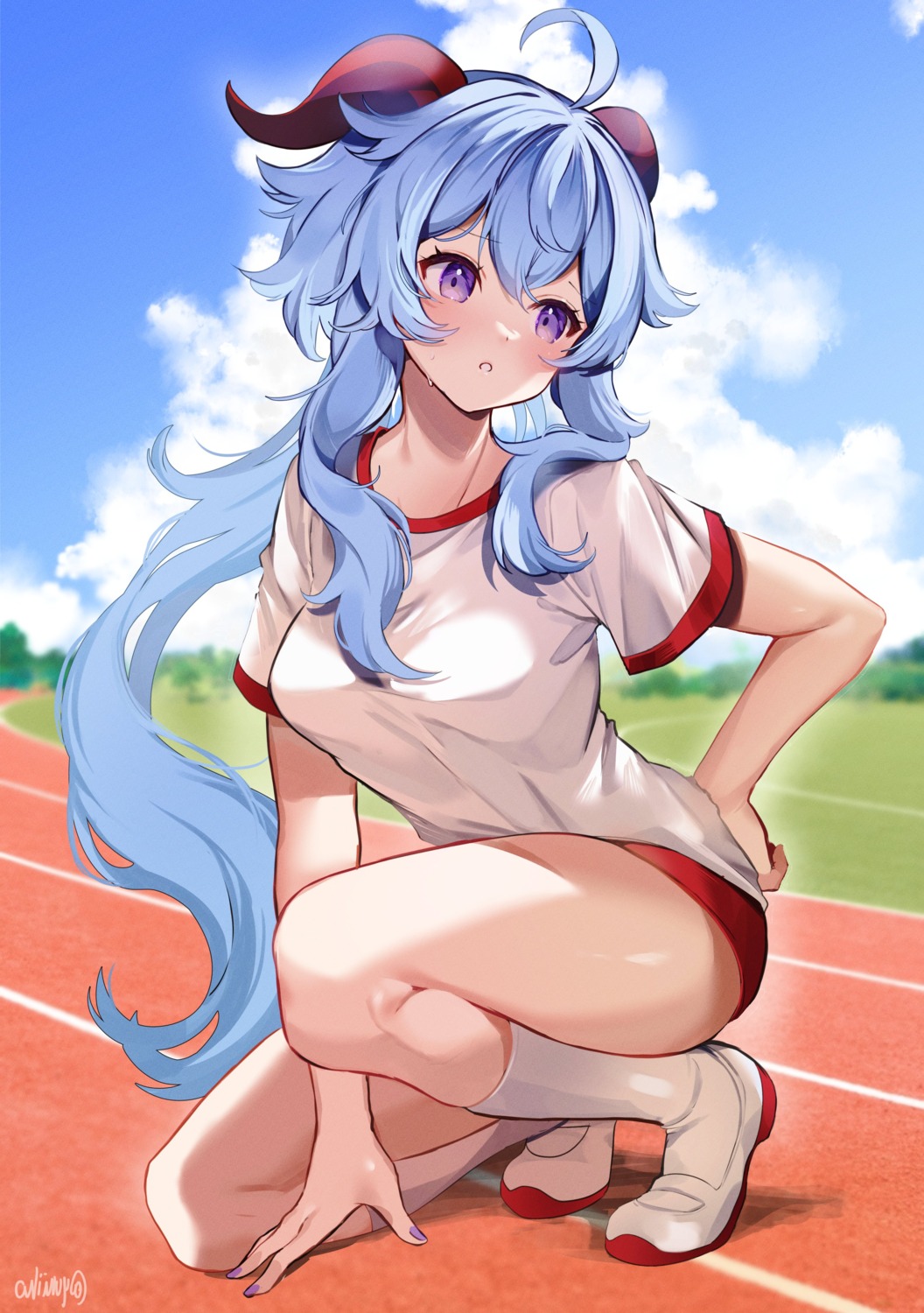 buruma, ganyu, genshin_impact, gym_uniform, horns, yuniiho