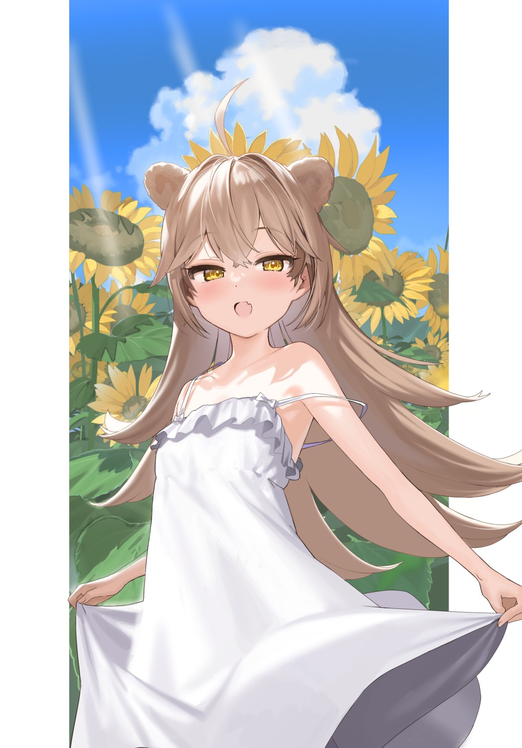 animal_ears, dress, indie_virtual_youtuber, kanzarin, no_bra, rurudo_lion, summer_dress