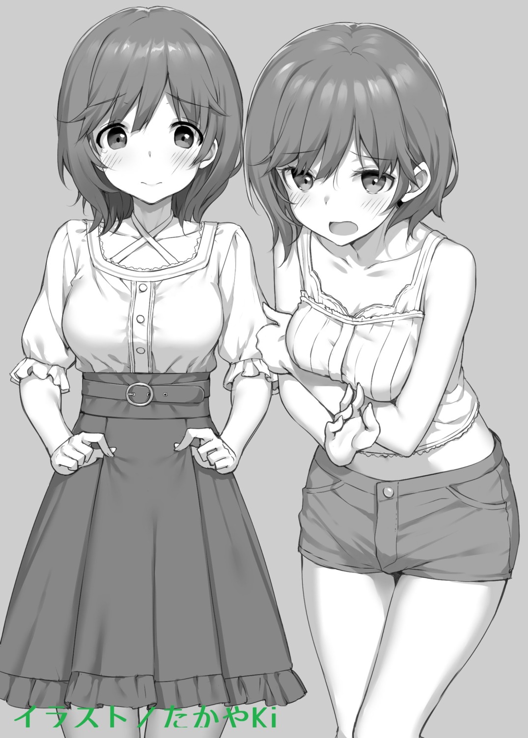 breast_hold, higashira_isana, mamahaha_no_tsurego_ga_moto_kano_datta, monochrome, takayaki
