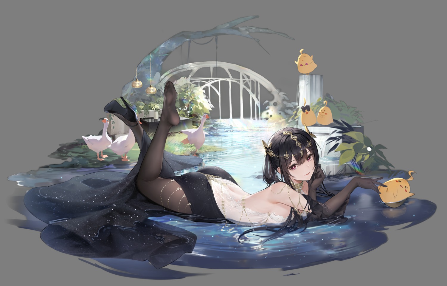 ass, azur_lane, chen_hai_(azur_lane), feet, gujianshaonu, heels, manjuu_(azur_lane), no_bra, pantyhose, transparent_png, wet