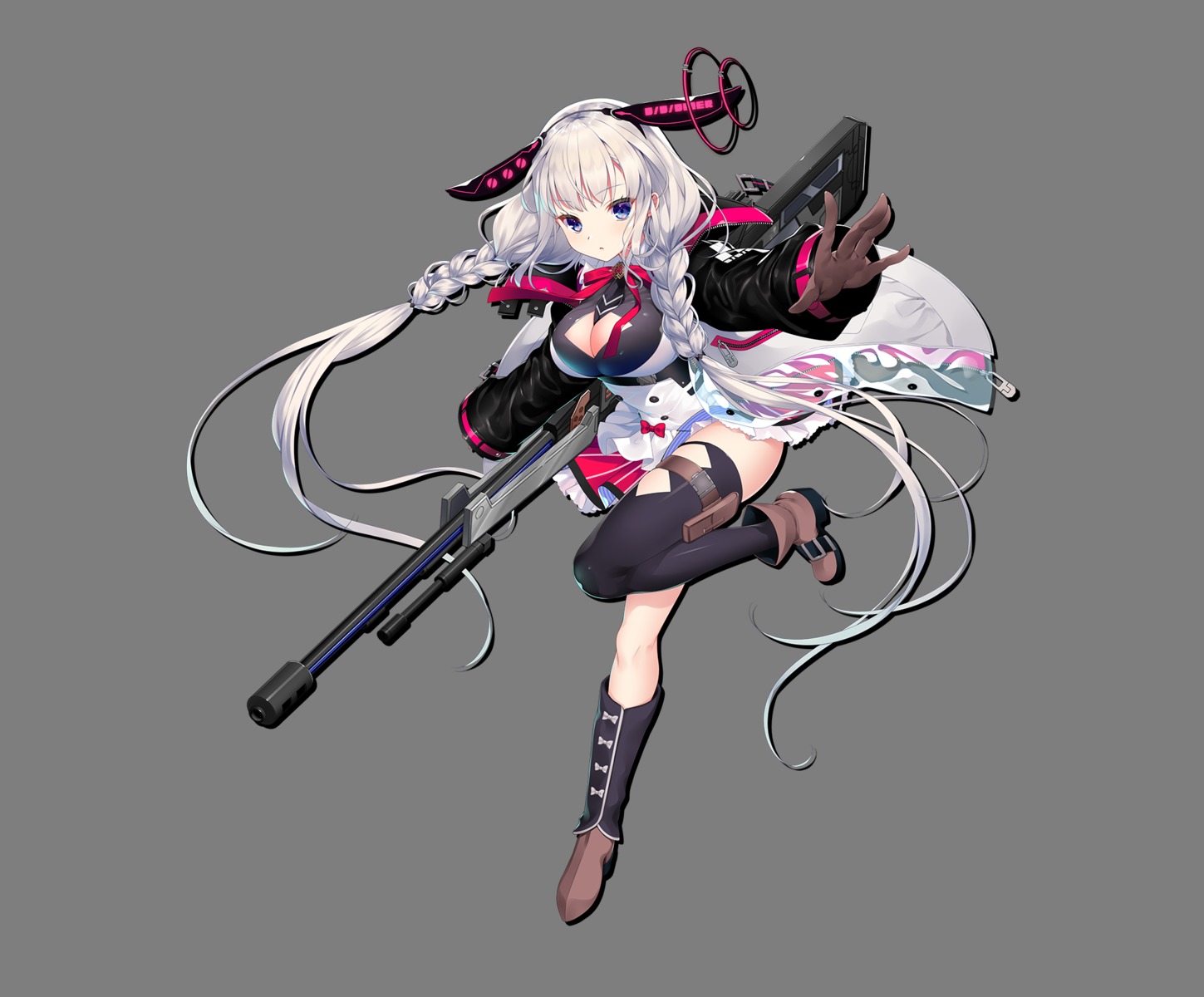 animal_ears, bunny_ears, cleavage, crystalia, garter, gun, pero, re:d_cherish!