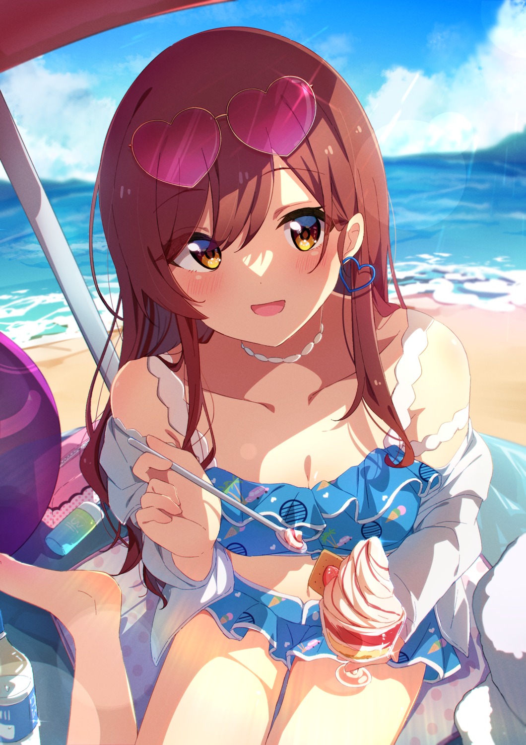 bikini, kirizuki_reika, megane, oosaki_amana, open_shirt, swimsuits, the_idolm@ster, the_idolm@ster_shiny_colors