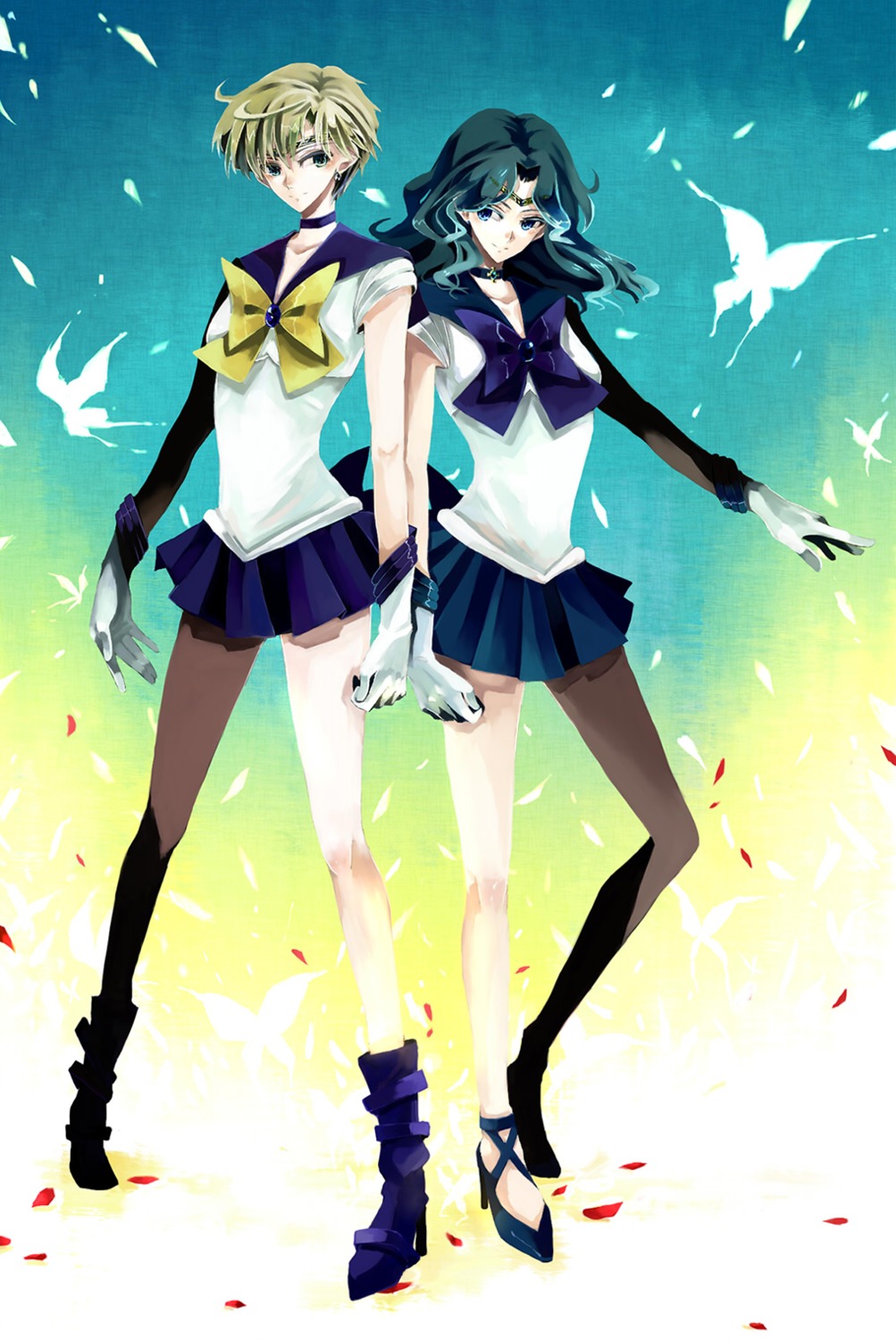 bishoujo_senshi_sailor_moon, heels, kaiou_michiru, nonrain, seifuku, tenou_haruka