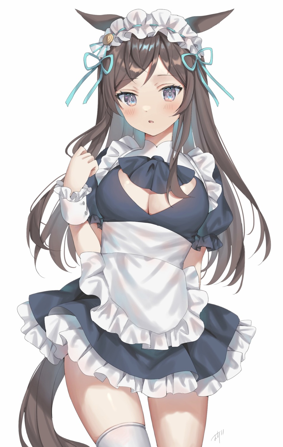 animal_ears, maid, mejiro_dober_(umamusume), oshage_(osyage921), tail, thighhighs, uma_musume_pretty_derby