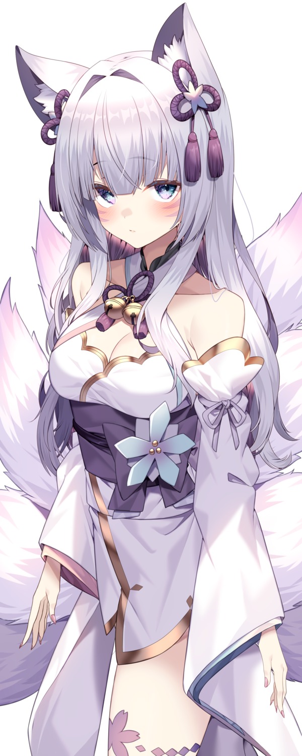 animal_ears, cleavage, garter, japanese_clothes, jun_(aousa0328), kitsune, no_bra, tail