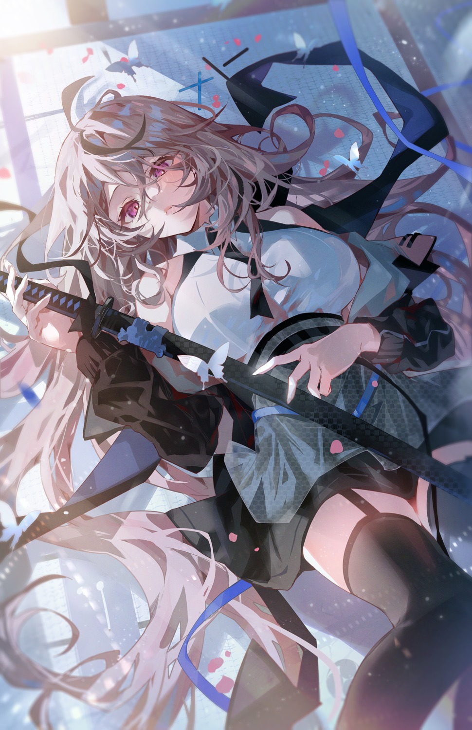 arutera, shusui_rei, stockings, sword, thighhighs