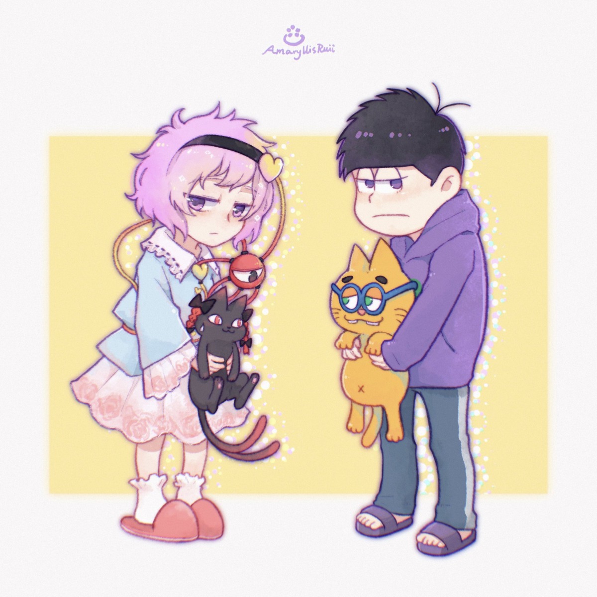 crossover, komeiji_satori, matsuno_ichimatsu, megane, mew3mew3mew, neko, osomatsu-san, touhou