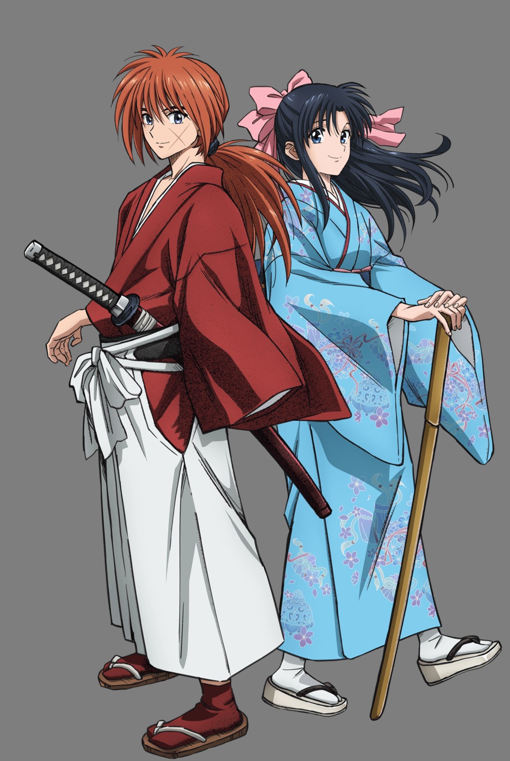 himura_kenshin, japanese_clothes, kamiya_kaoru, kimono, rurouni_kenshin, sword, transparent_png