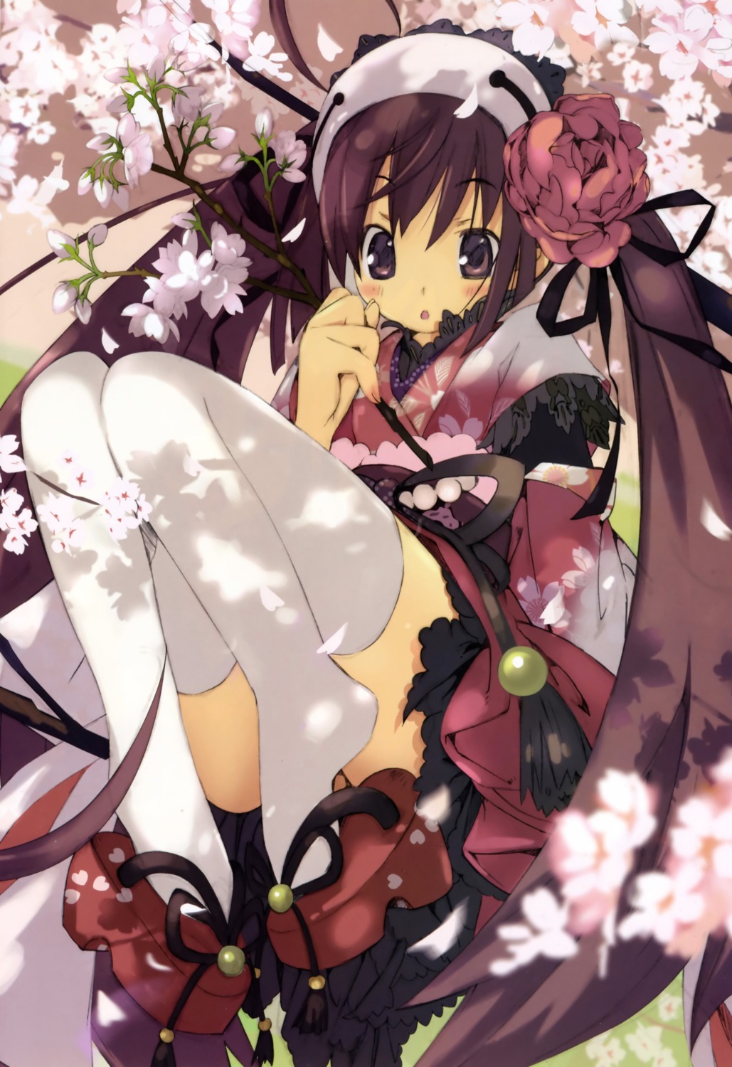 hanehane_kiro, kimono, thighhighs