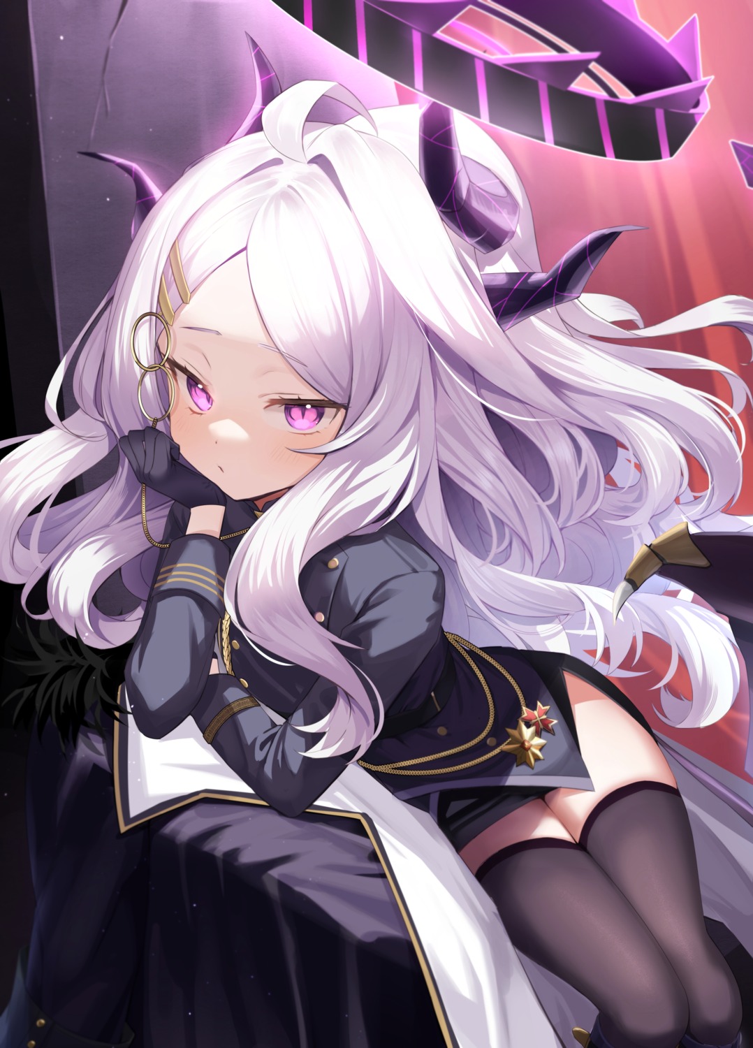 blue_archive, halo, horns, mashilemo, sorasaki_hina, thighhighs, uniform