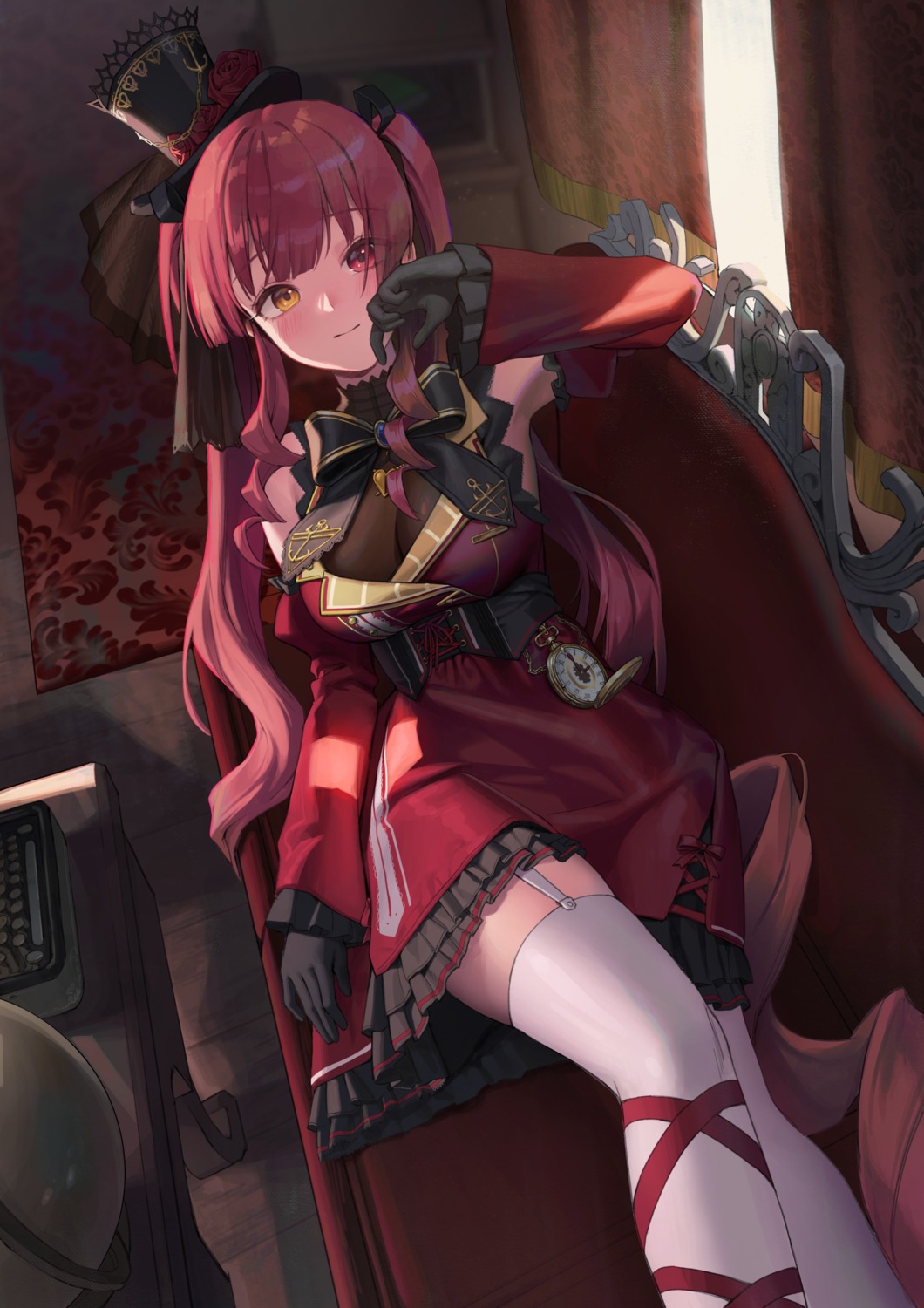 heterochromia, hololive, houshou_marine, stockings, thighhighs, xi_xeong