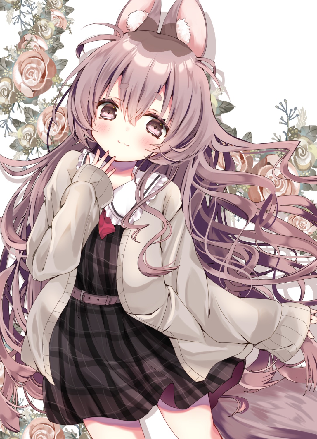 animal_ears, bunny_ears, dress, kasane_(sanelta), skirt_lift, sweater