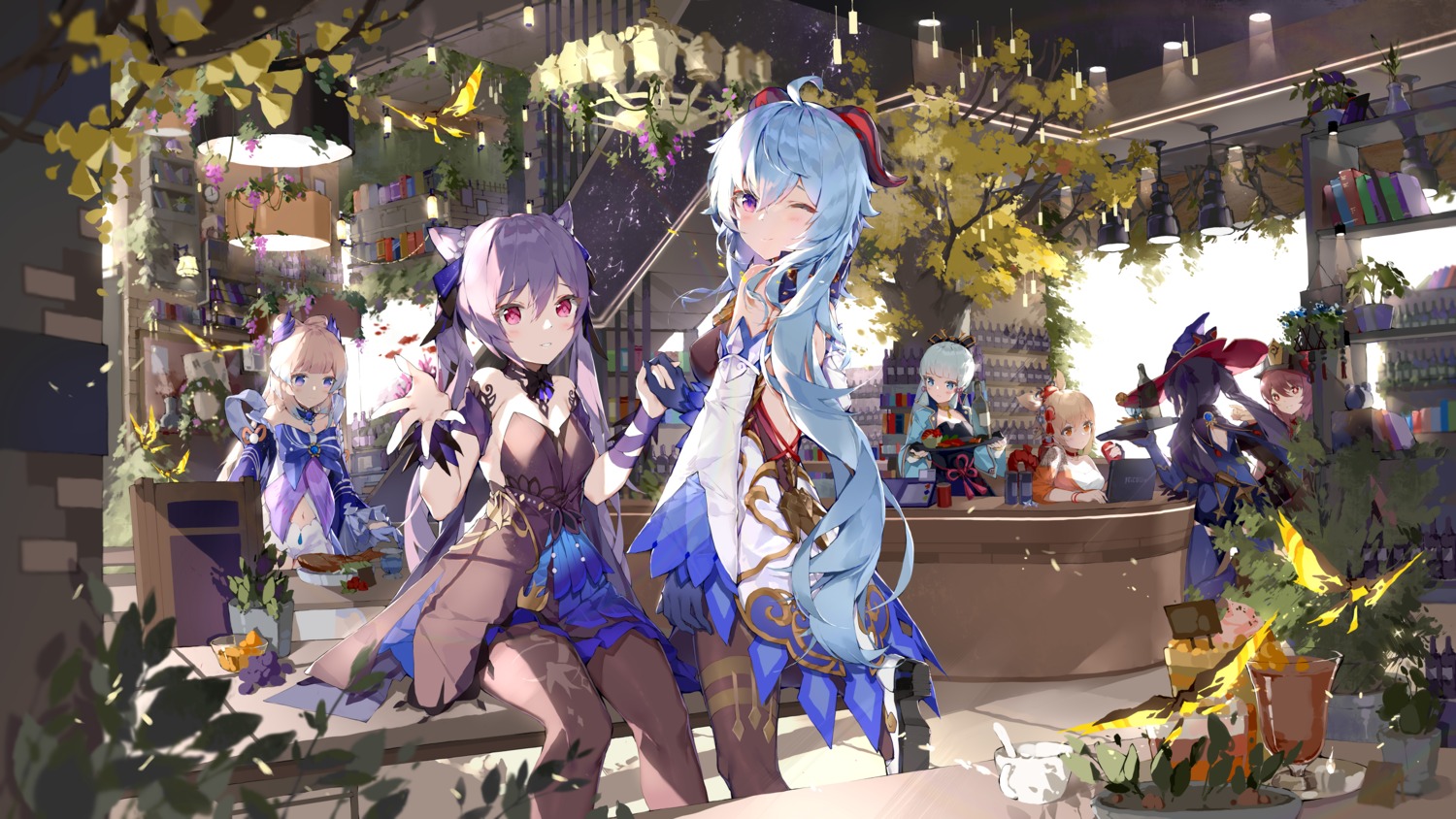 asian_clothes, bodhi_wushushenghua, dress, ganyu, genshin_impact, heels, horns, hu_tao, japanese_clothes, kamisato_ayaka, keqing, mona_megistus, pantyhose, sangonomiya_kokomi, witch, yoimiya