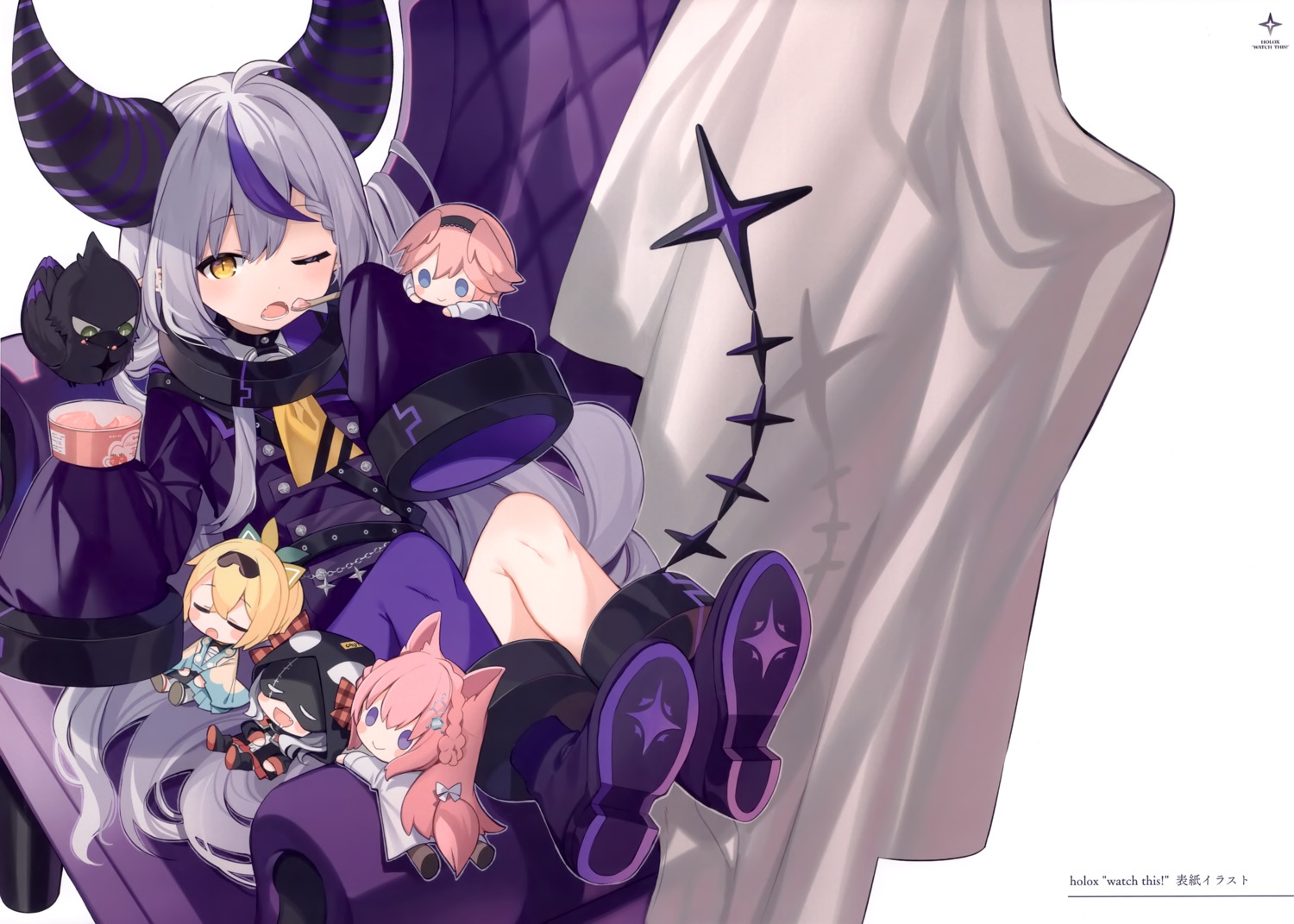animal_ears, chibi, crow_(la+_darknesss), devil, hakui_koyori, hololive, horns, japanese_clothes