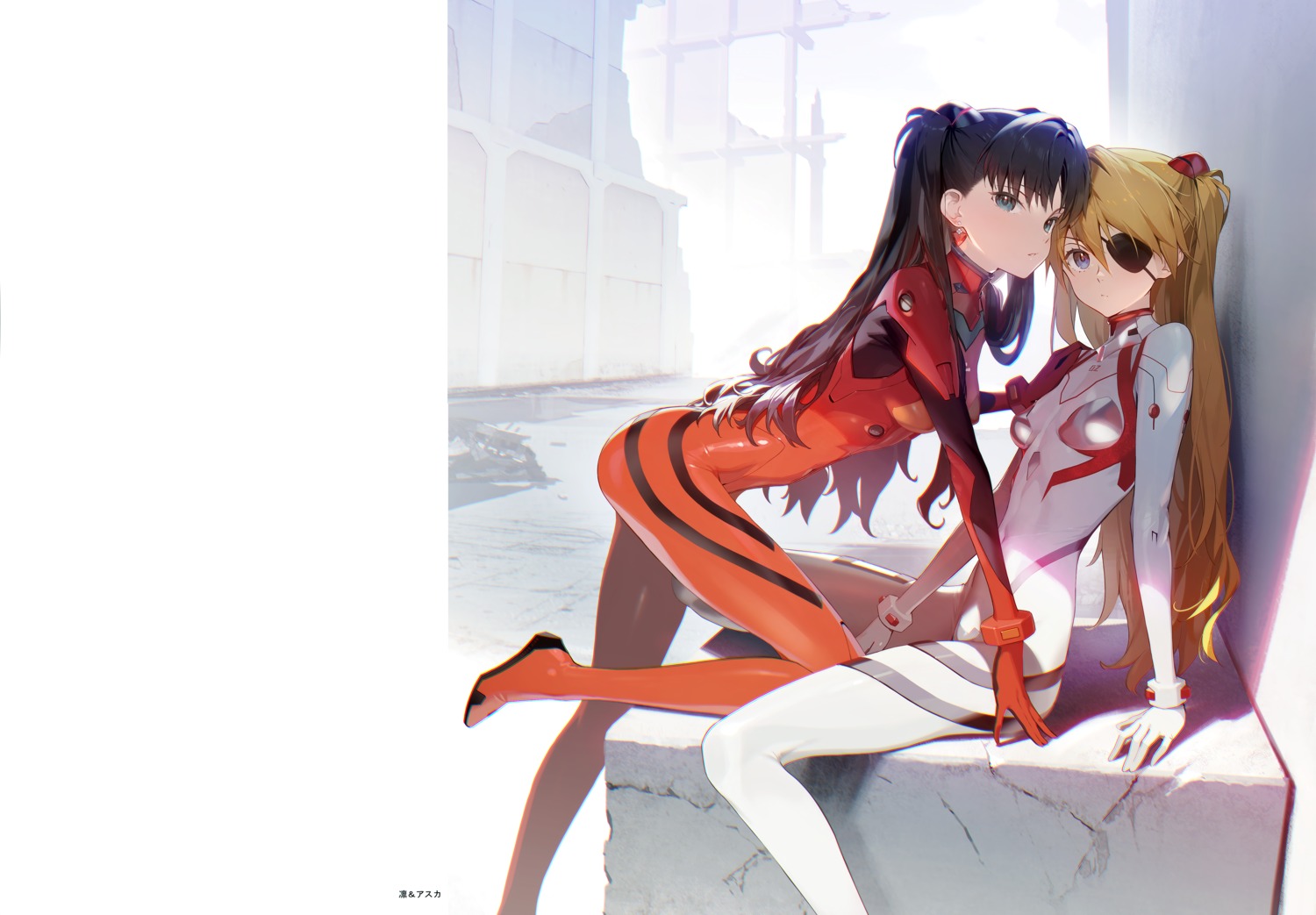 bodysuit, cosplay, crossover, eyepatch, fate/stay_night, neon_genesis_evangelion, siino, souryuu_asuka_langley
