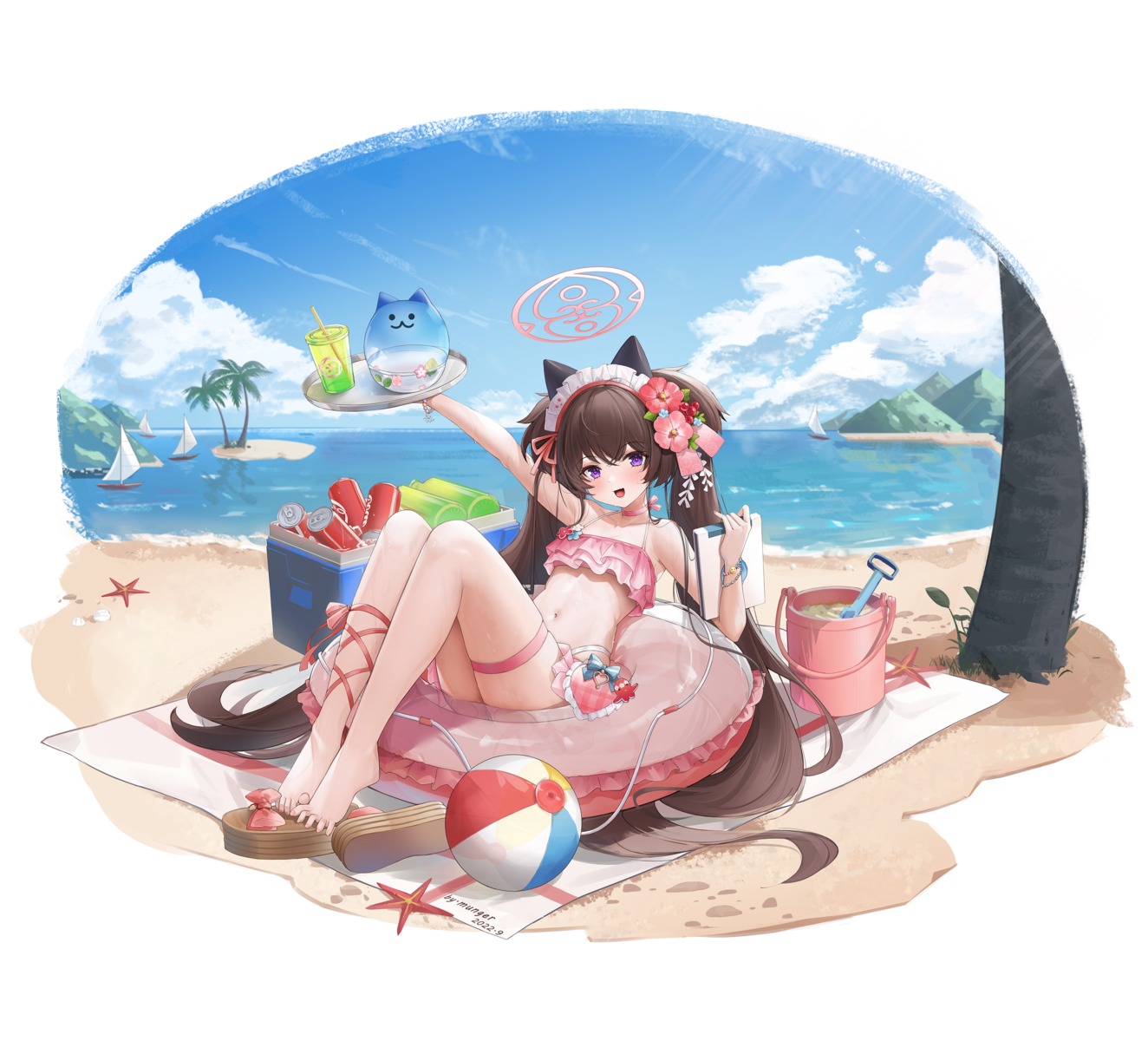 animal_ears, bikini, blue_archive, feet, garter, halo, kawawa_shizuko, mungersky