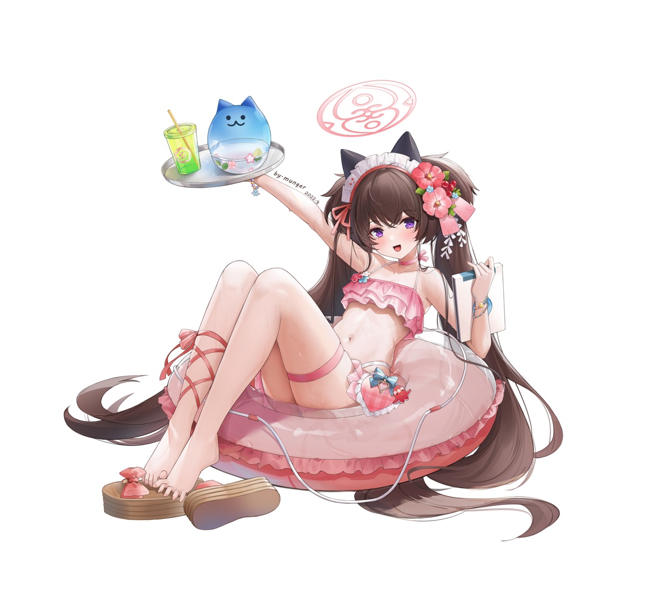 animal_ears, bikini, blue_archive, feet, garter, halo, kawawa_shizuko, mungersky