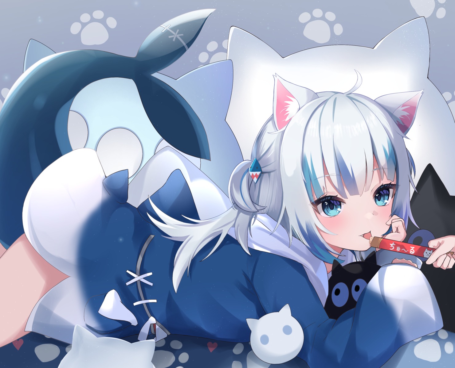 animal_ears, gawr_gura, hololive, hololive_english, nekomimi, nekopurin_(nyanko_prin), tail