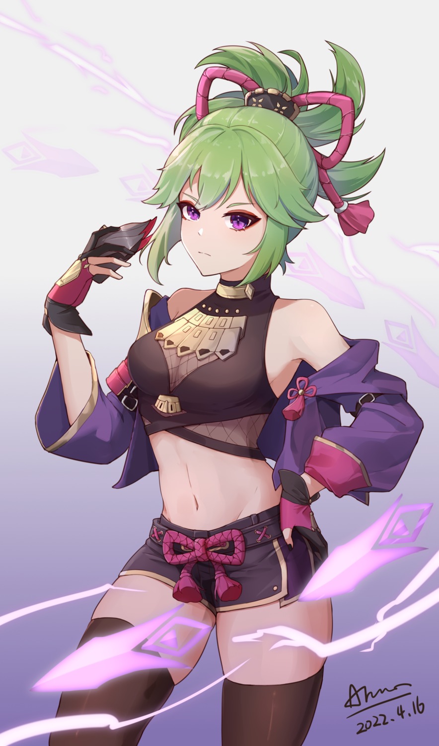 chiyo_akira, fishnets, genshin_impact, japanese_clothes, kuki_shinobu, thighhighs
