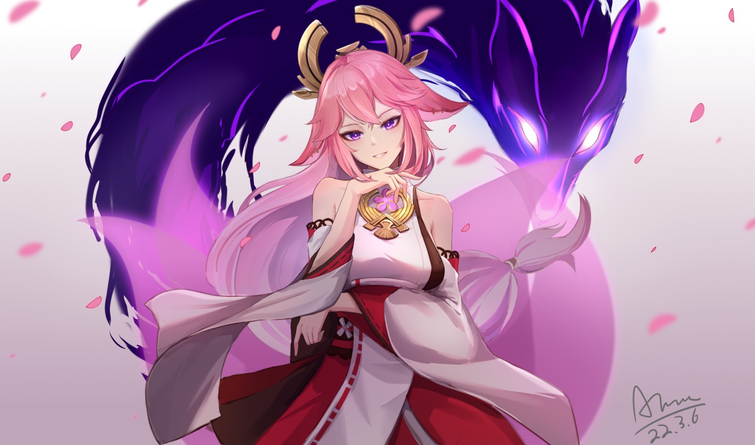 animal_ears, breast_hold, chiyo_akira, genshin_impact, kitsune, miko, tail, yae_miko