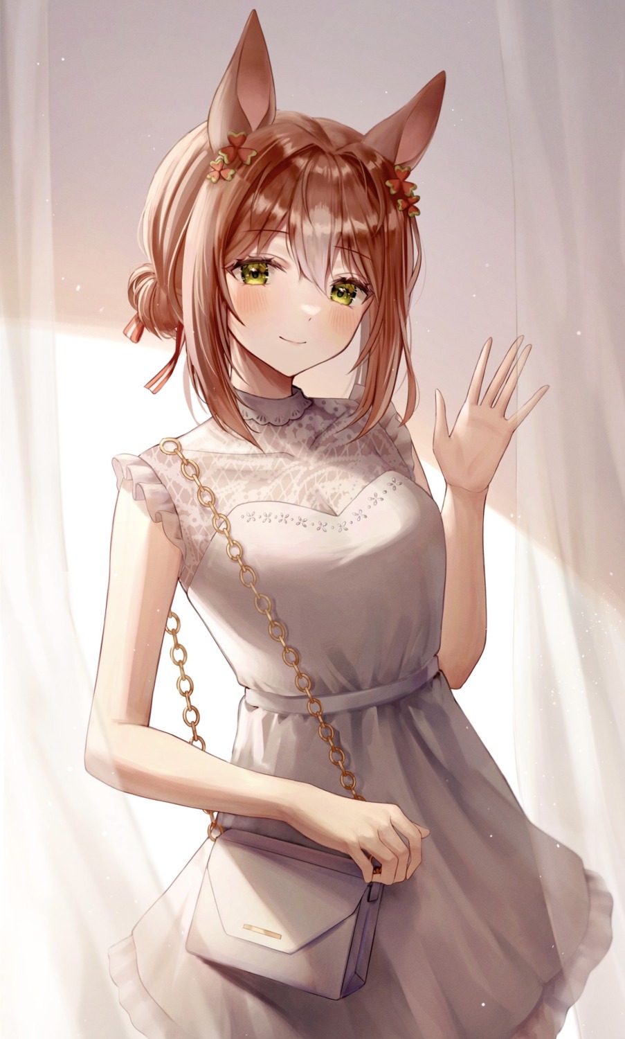 animal_ears, cleavage, dress, fine_motion_(umamusume), no_bra, see_through, uma_musume_pretty_derby, yoimoriyoru