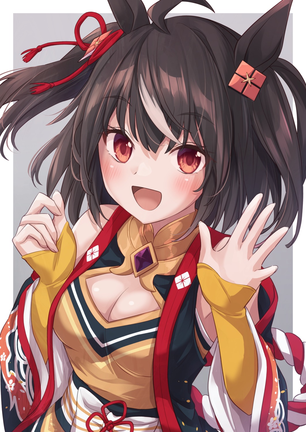 animal_ears, cleavage, japanese_clothes, kitasan_black_(umamusume), ramie_(ramie541), uma_musume_pretty_derby