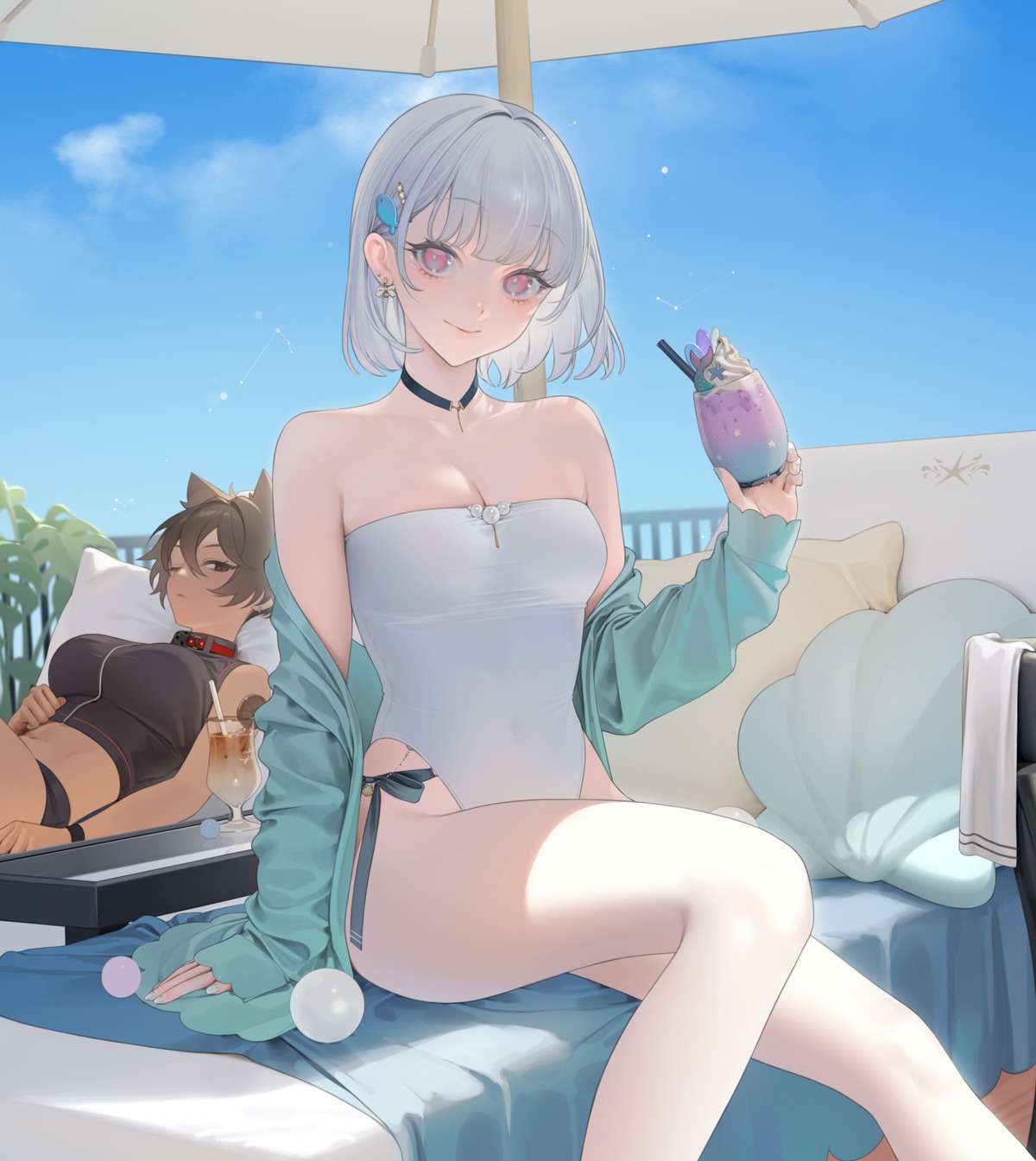 animal_ears, micchan_(ohisashiburi), nacchan_(ohisashiburi), nekomimi, ohisashiburi, swimsuits