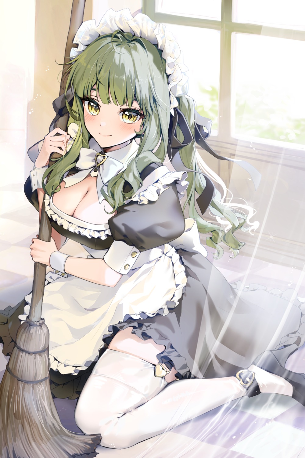 cika_k, heels, maid, no_bra, stockings, thighhighs