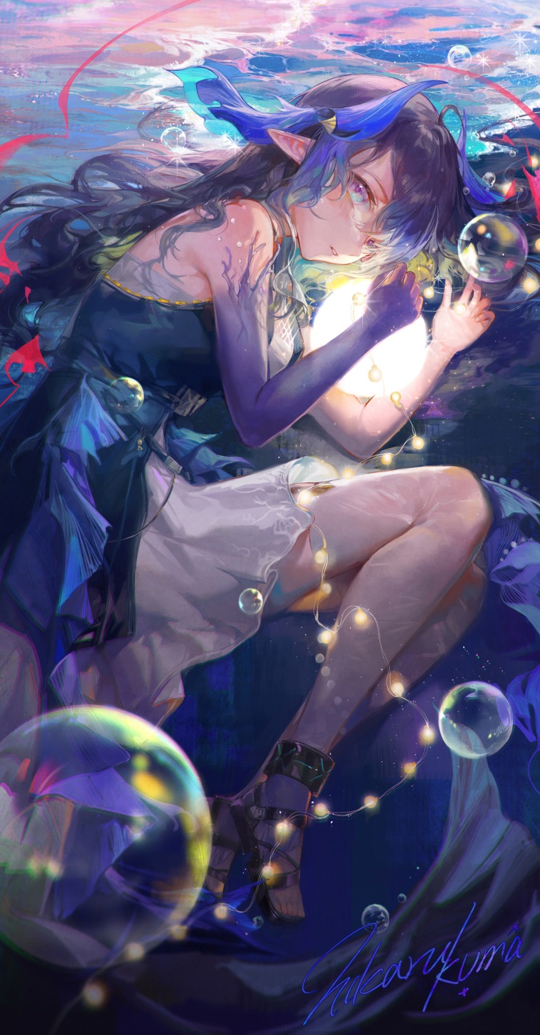 daylightallure, dress, pointy_ears, thighhighs, wet