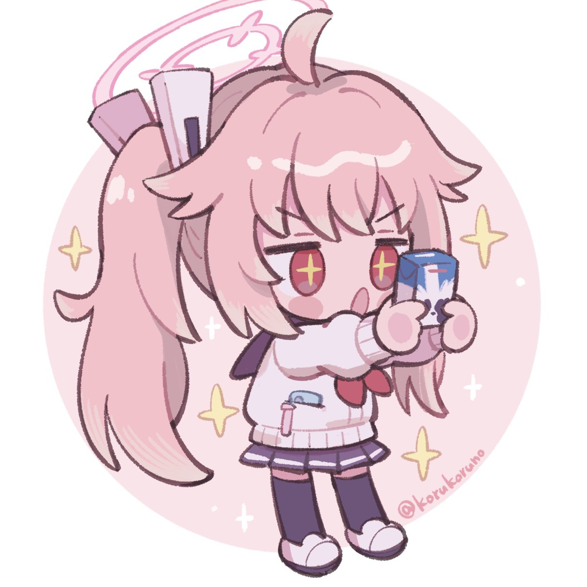 blue_archive, chibi, halo, koru_koruno, seifuku, sweater, thighhighs, yutori_natsu