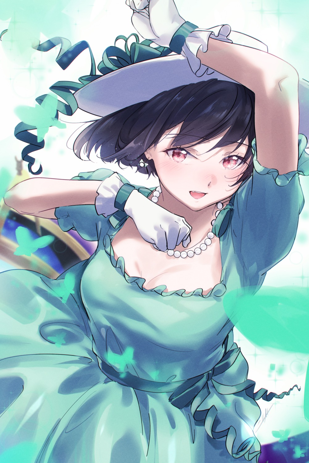 cleavage, dress, kuziaaizuk, love_live!_(series), love_live!_nijigasaki_gakuen_school_idol_doukoukai, mifune_shioriko