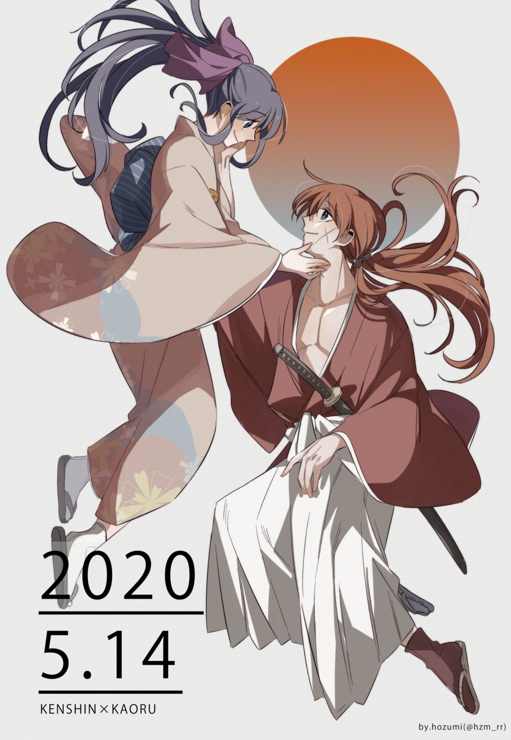 himura_kenshin, kamiya_kaoru, kimono, rurouni_kenshin, sword, tagme