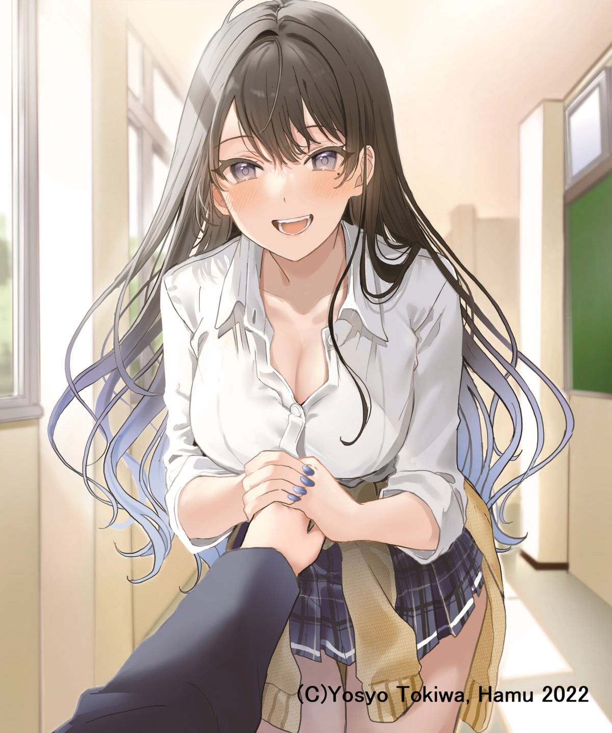 cleavage, hamu, sasagawa_ayano, seifuku, sweater