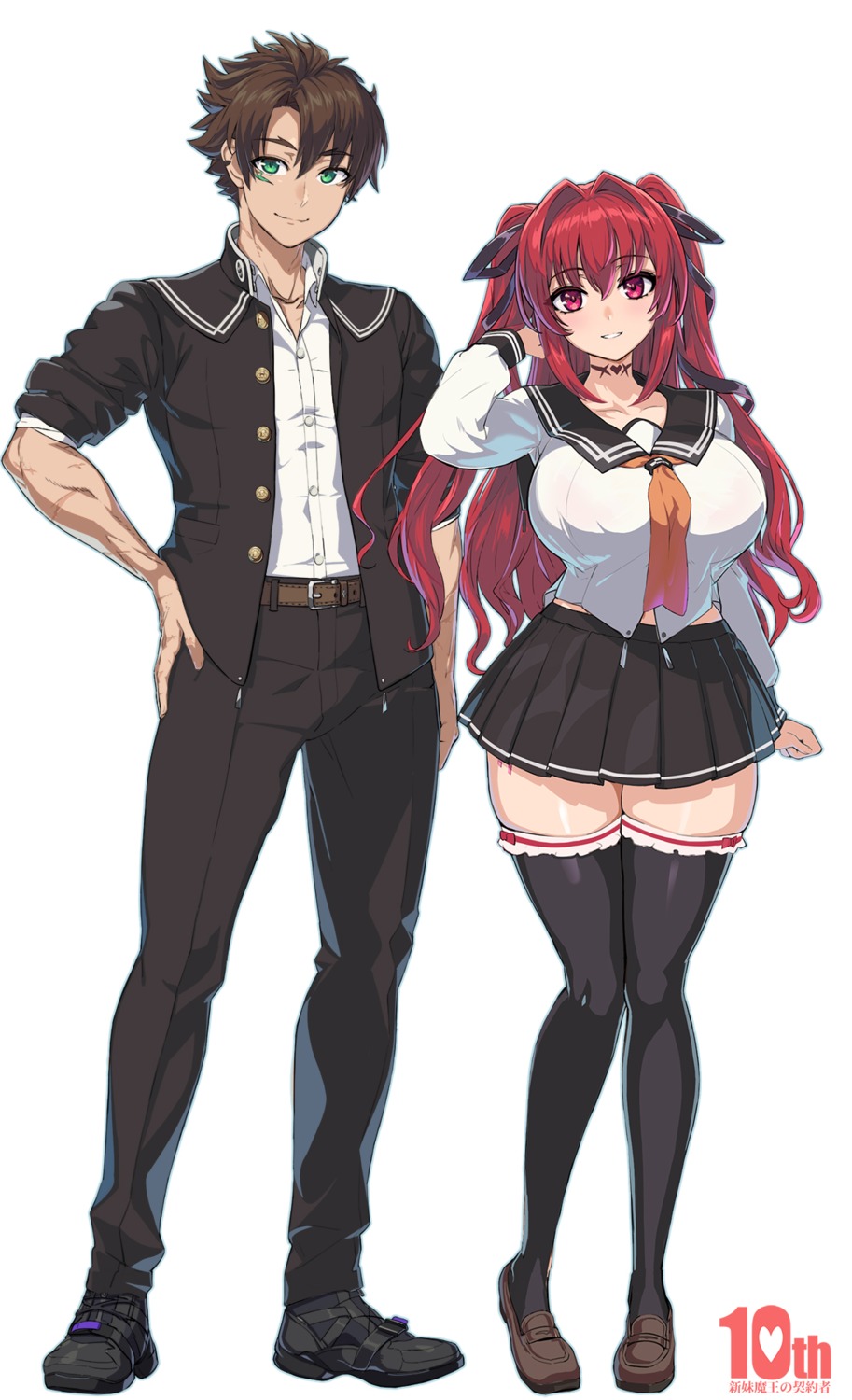 naruse_mio, ookuma_nekosuke, seifuku, shinmai_maou_no_testament, thighhighs, toujou_basara