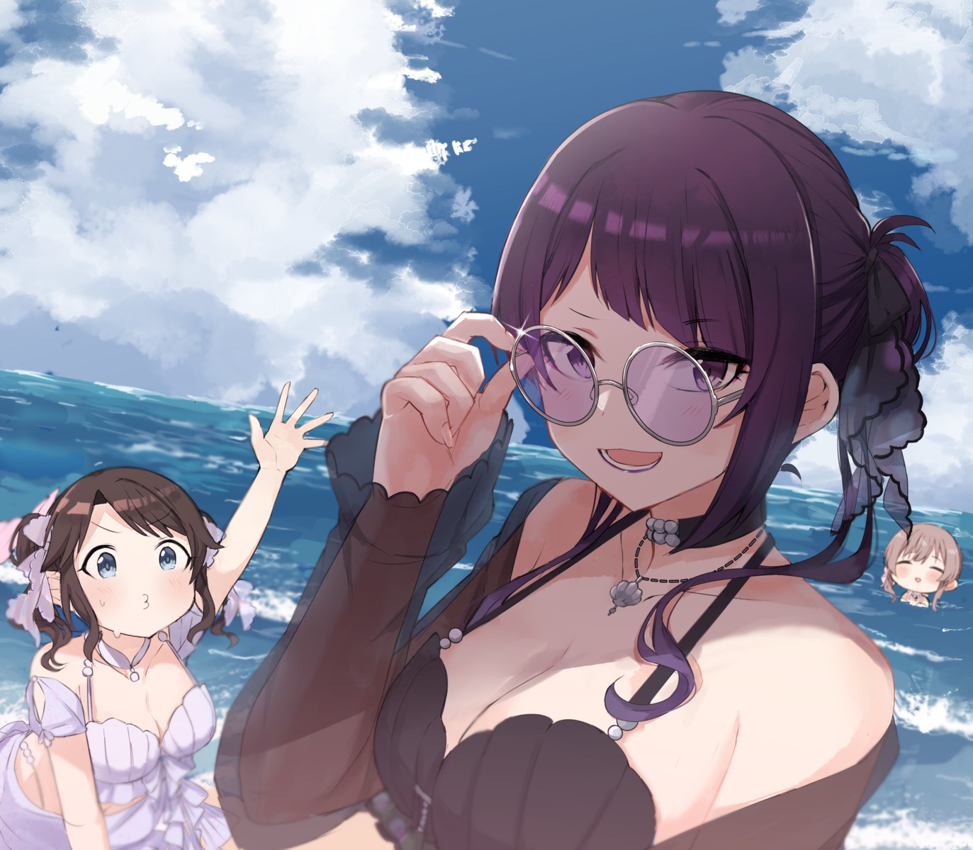 bikini, hanetsuka, megane, mitsumine_yuika, see_through, swimsuits, tanaka_mamimi, the_idolm@ster