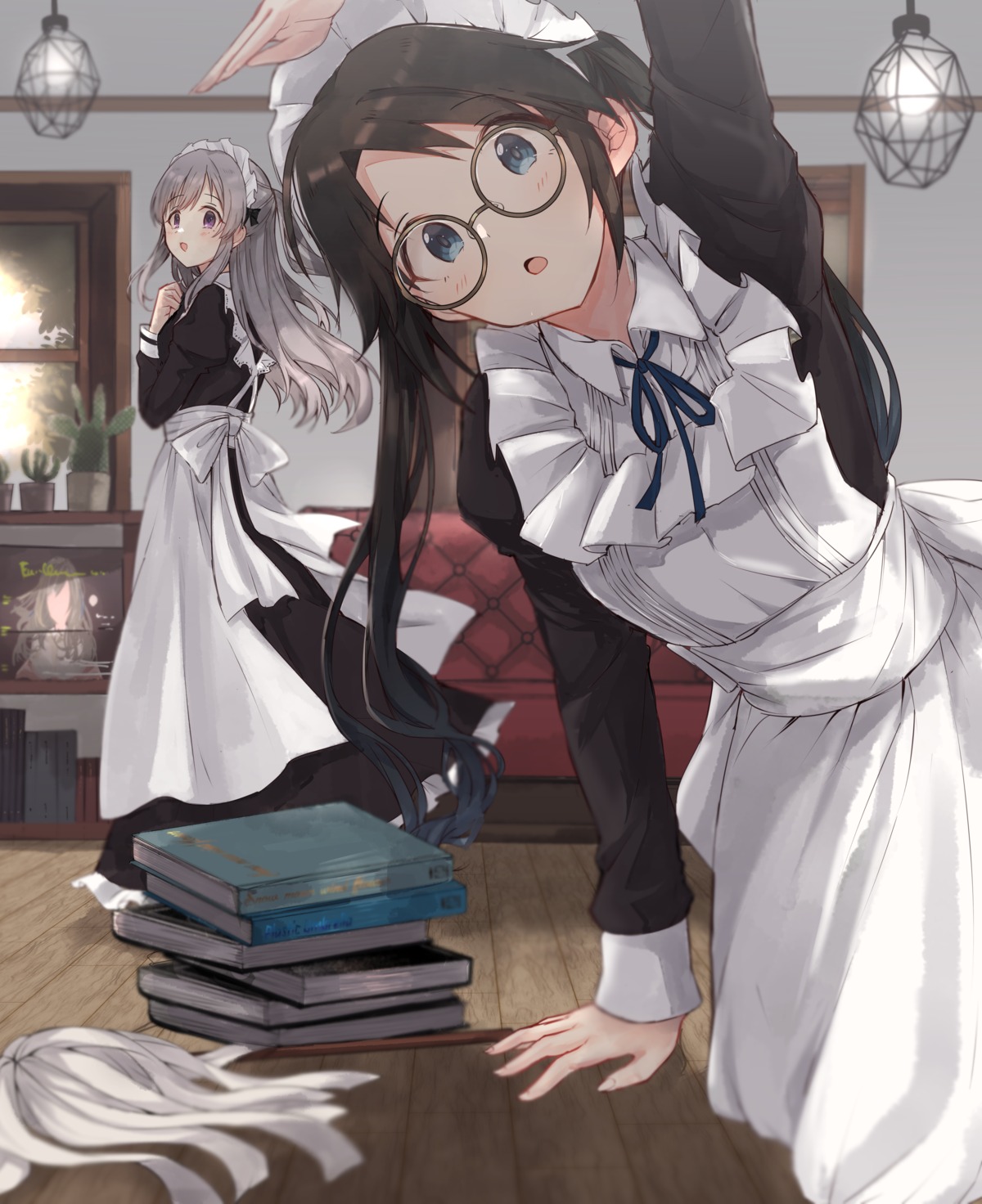 hanetsuka, maid, megane, mitsumine_yuika, the_idolm@ster, the_idolm@ster_shiny_colors, yuukoku_kiriko