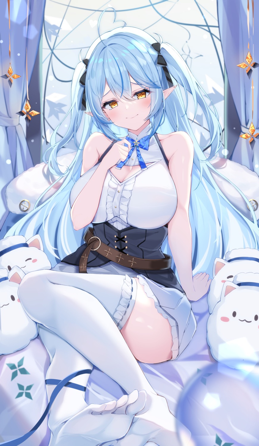 elf, feet, haidollo, hololive, pointy_ears, thighhighs, yukihana_lamy