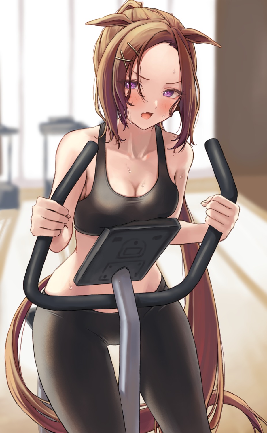 animal_ears, cleavage, gym_uniform, huziko, sakura_bakushin_o_(umamusume), tail, uma_musume_pretty_derby, wet