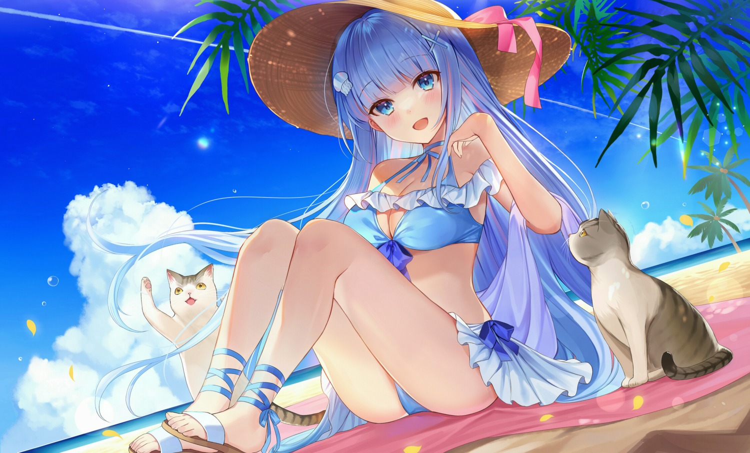 bikini, cleavage, indie_virtual_youtuber, ion_(on01e), neko, skirt_lift, swimsuits